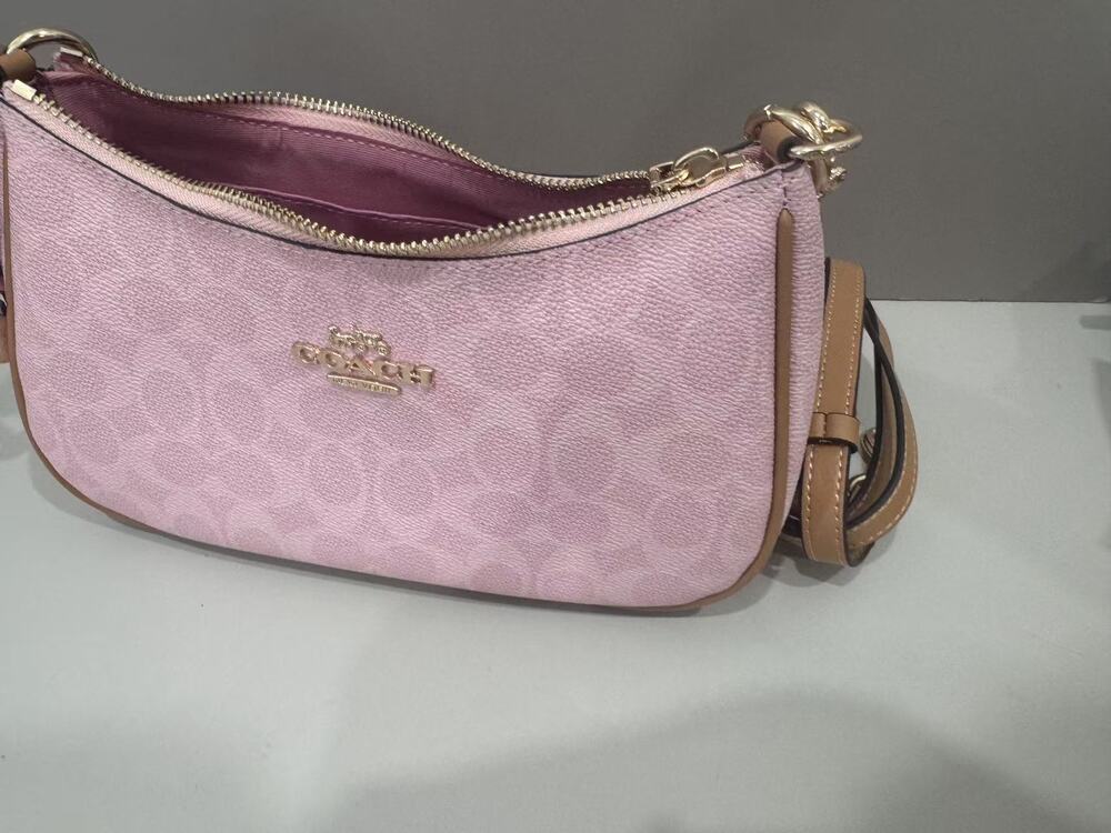 Coach Pink Signature Canvas Chain Hobo Shoulder Bag Crossbody Purse - Picture 4 of 6